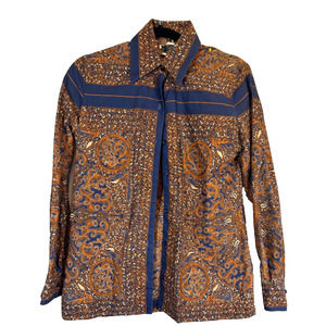 Vintage 1970s Womens Neusteters Retro Disco Collar Psychedelic Blouse Sz 10 C2